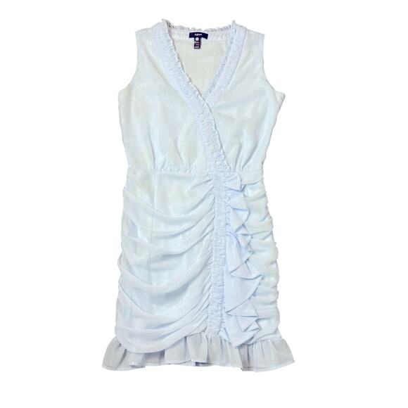 Aqua Sleeveless Flutter Ruffle Mini Dress Womens Size S Iridescent Blue Party - Picture 3 of 9